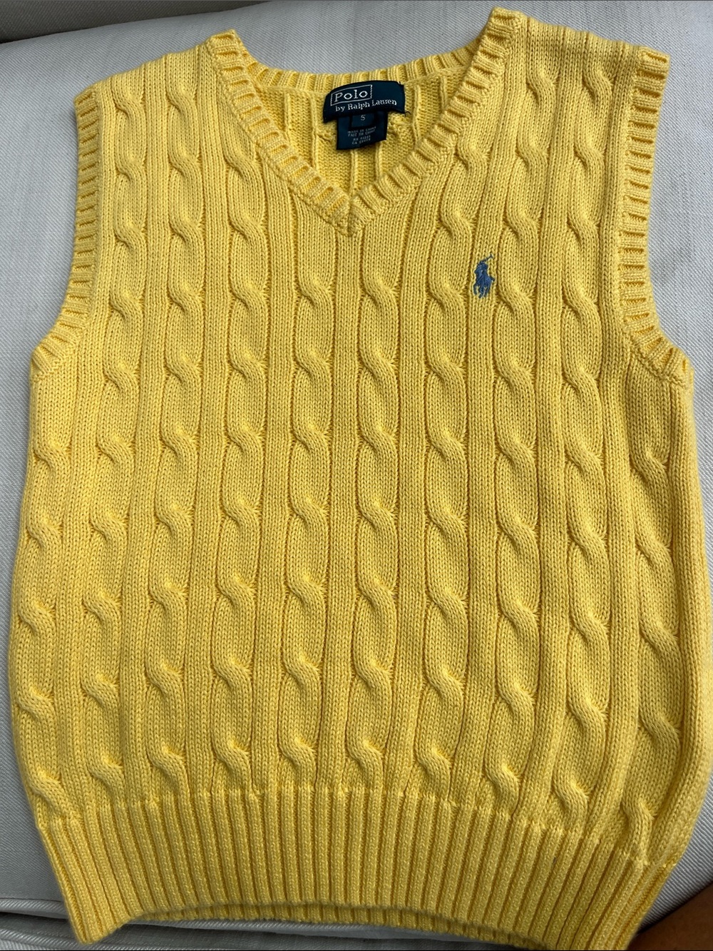 Kids Polo by Ralph Lauren Yellow Cable-Knit V-Neck Sweater Vest